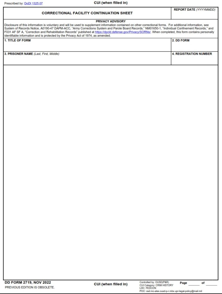 Dd Form Correctional Facility Continuation Sheet Free Online Forms