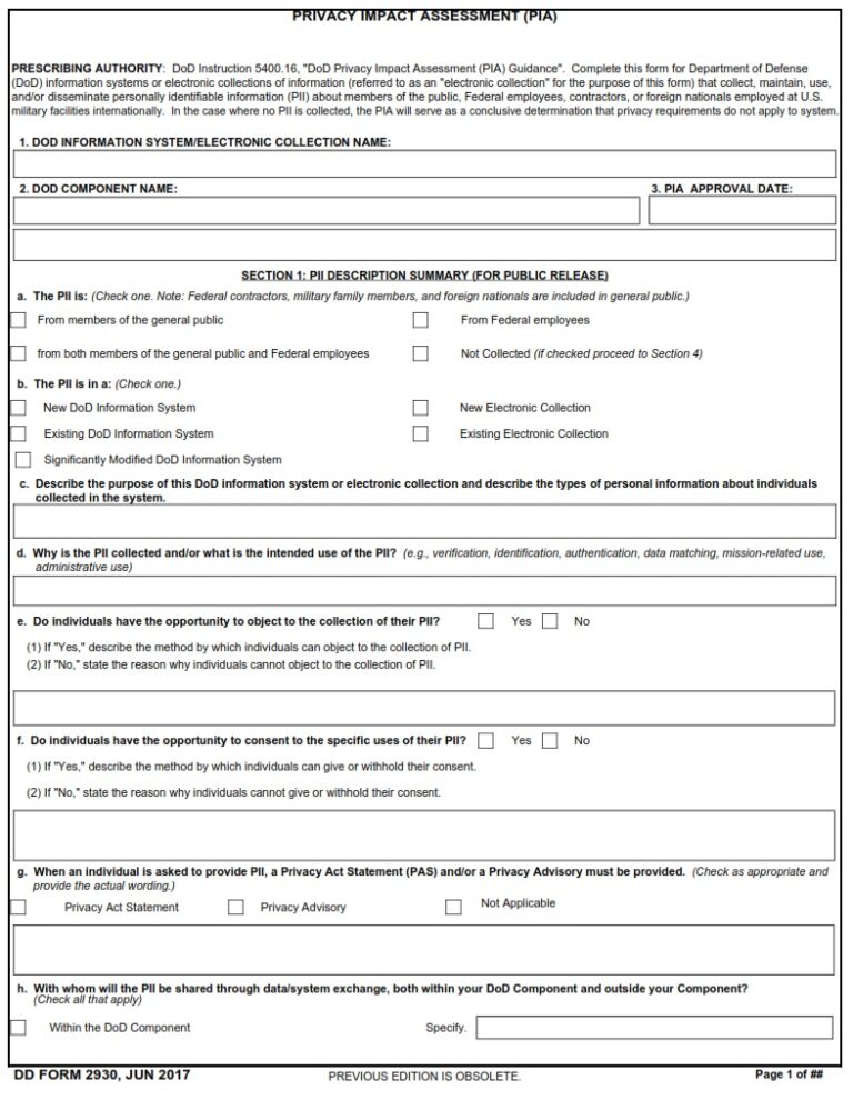 Dd Form Privacy Impact Assessment Pia Free Online Forms