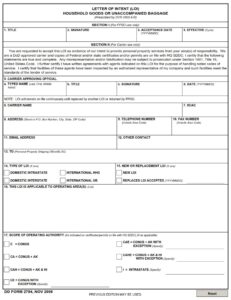 DD Form 2784 Letter Of Intent LOI Household Goods Or Unaccompanied