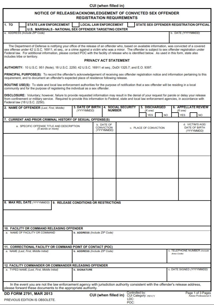 Dd Form Notice Of Release Acknowledgement Of Convicted Sex