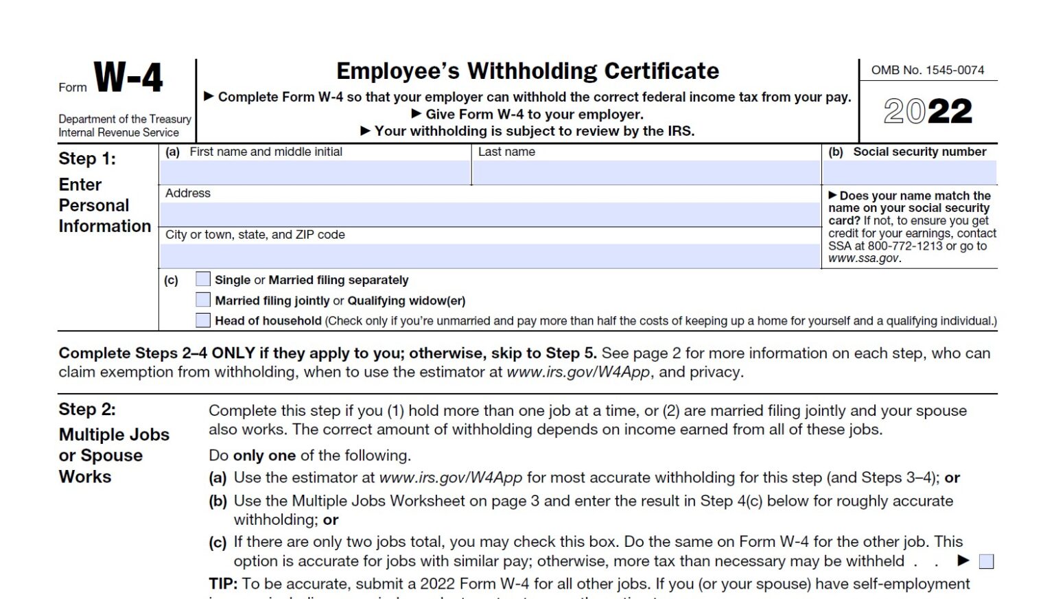 W4 Form 2022 Printable Free Online Forms