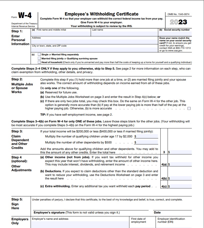 W4 Form 2023 Printable | Employee's Withholding Certificate