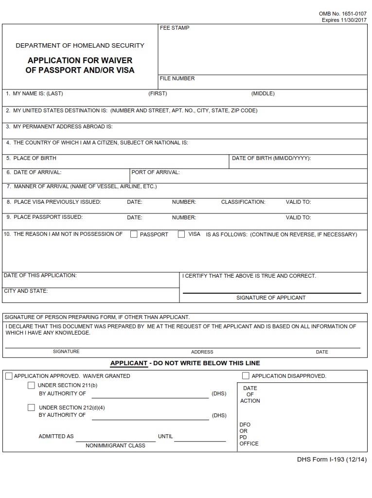 I-193 Form