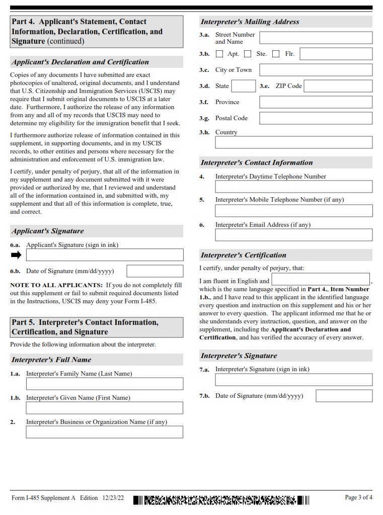I-485 Supplement A Form - Page 3
