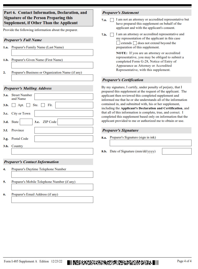 I-485 Supplement A Form - Page 4
