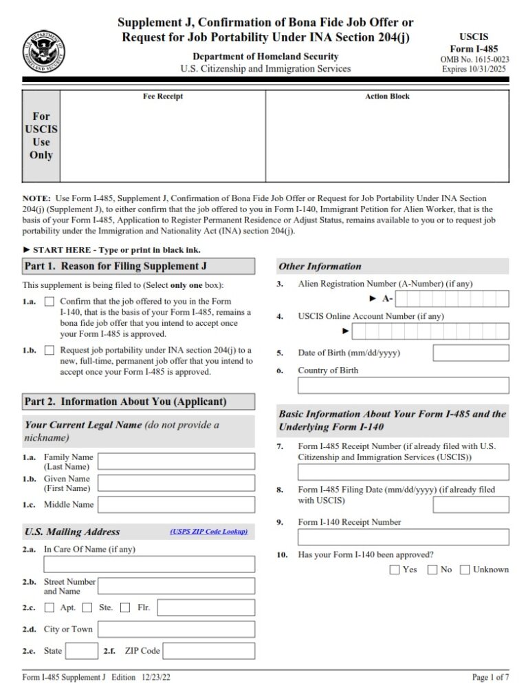 I 485 Supplement J Form Confirmation Of Bona Fide Job Offer Or   I 485 Supplement J Form 768x1012 