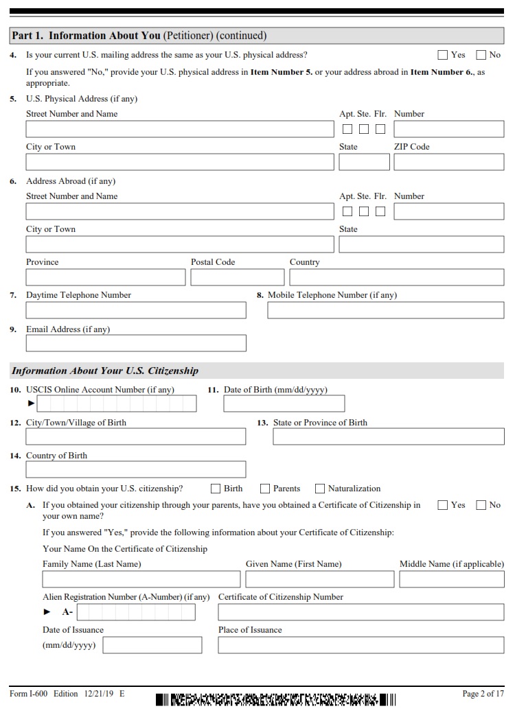 I 600 Form Petition To Classify Orphan As An Immediate Relative Free Online Forms