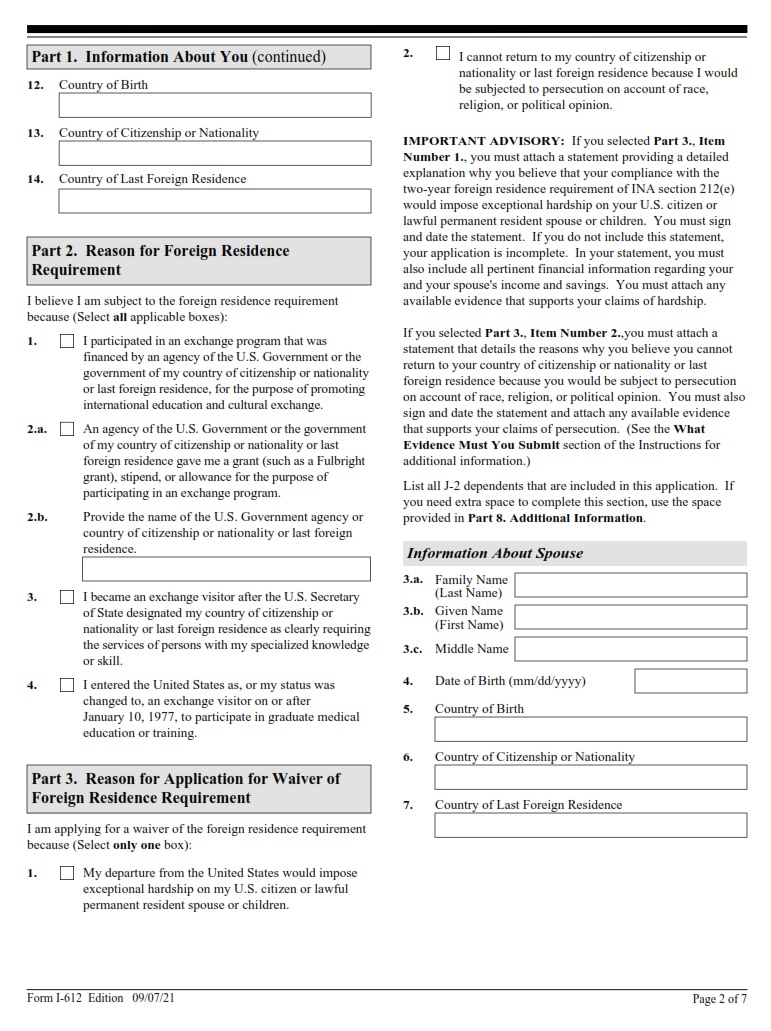 I-612 Form - Page 2