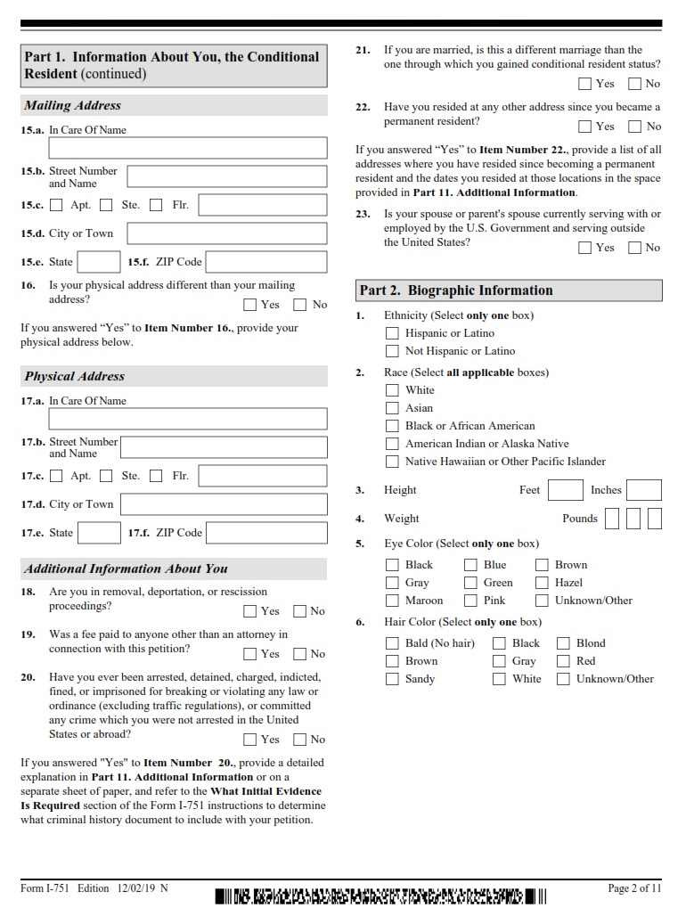 I-751 Form - Page 2