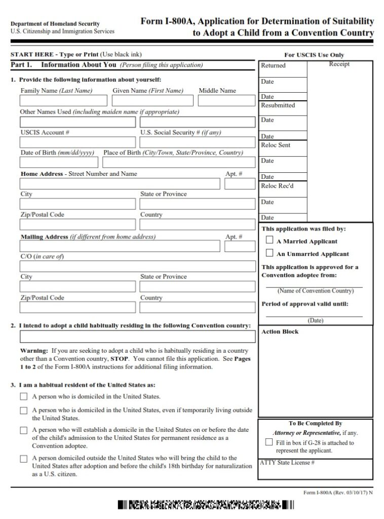 I-800A Form - Application For Determination Of Suitability To Adopt A ...