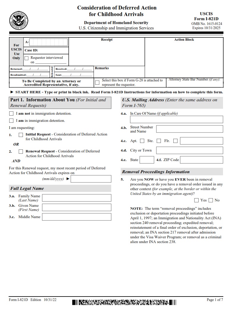 I-821D Form - Page 1