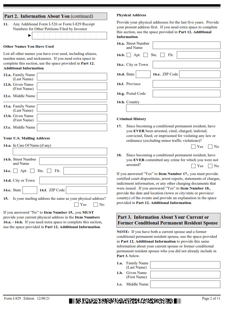 I-829 Form - Page 2