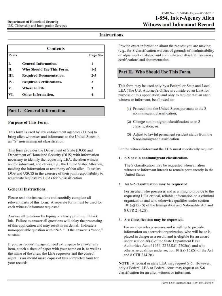 I-854 Form