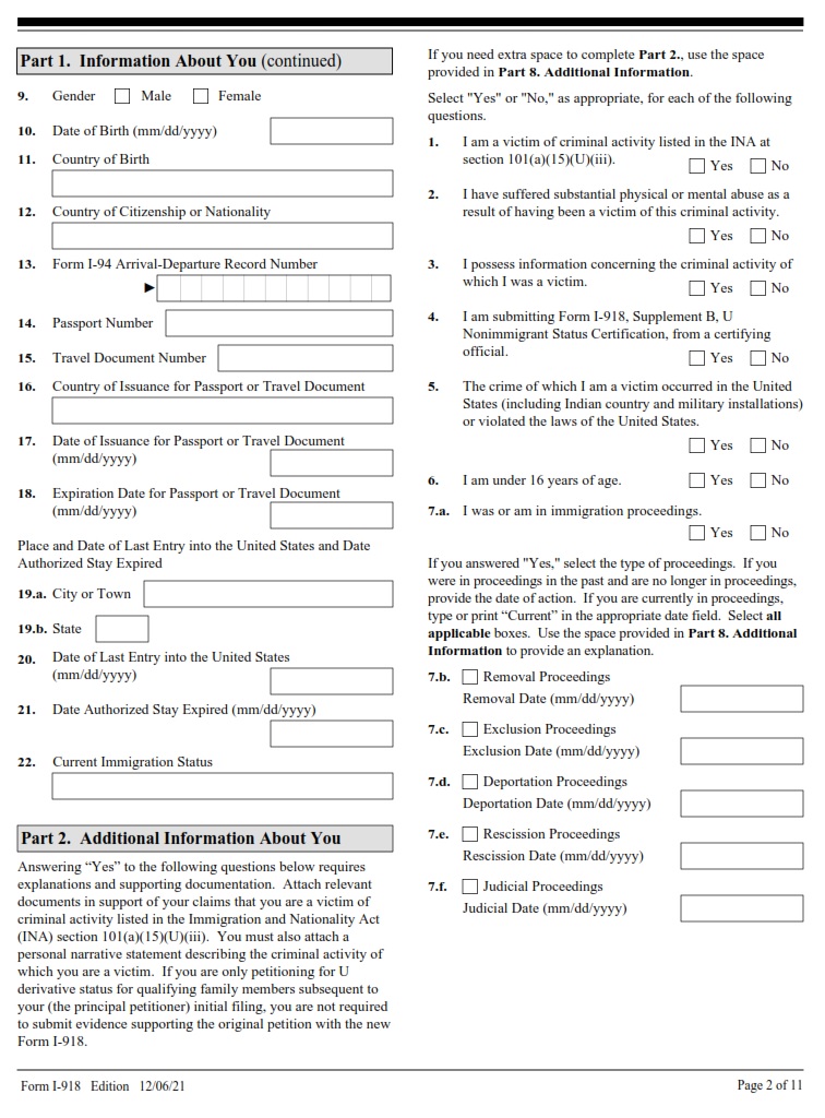 I-918 Form - Page 2