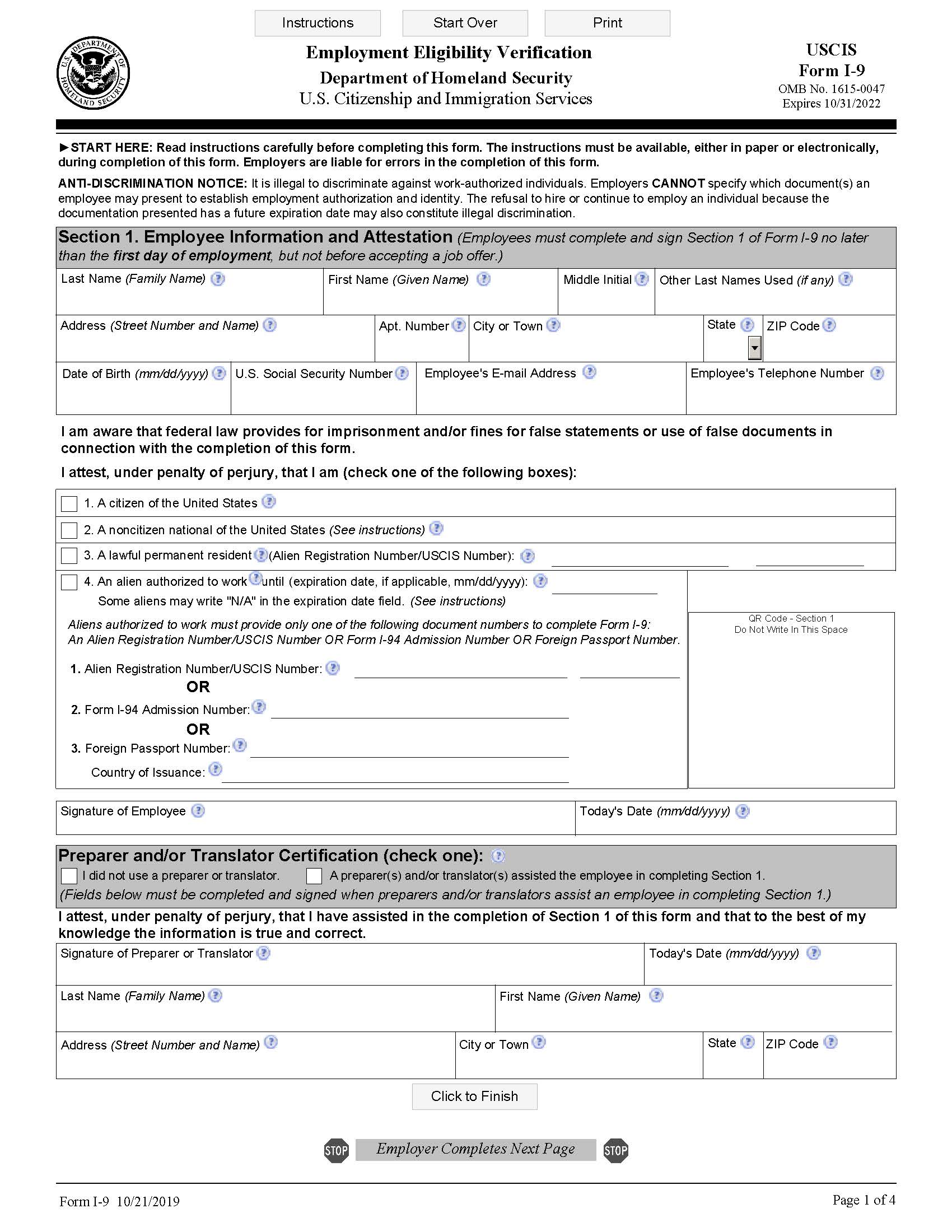 I9 Form 2023 Printable, Fillable Form PDF_Page_1