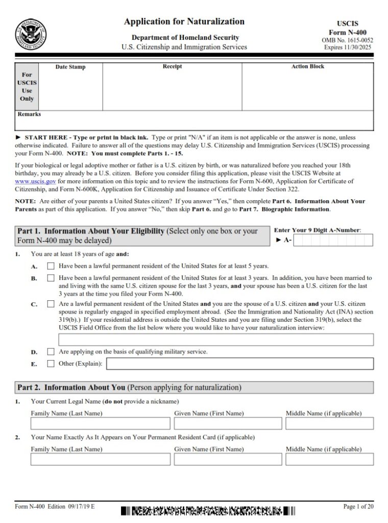 N-400 Form - Application For Naturalization | Free Online Forms