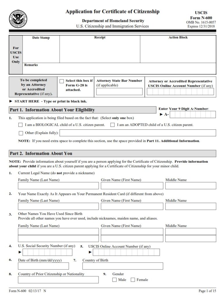 N-600 Form - Application For Certificate Of Citizenship | Free Online Forms