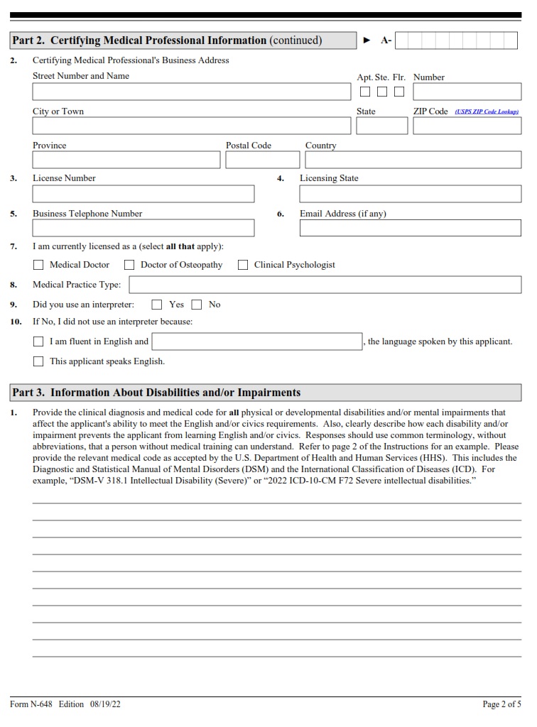 N 648 Form Medical Certification For Disability Exceptions Free Online Forms