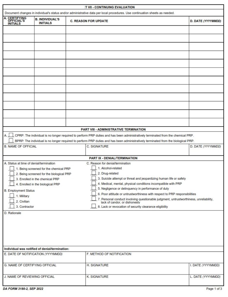 DA Form 3180-2 - Chemical And Biological Personnel Screening And ...