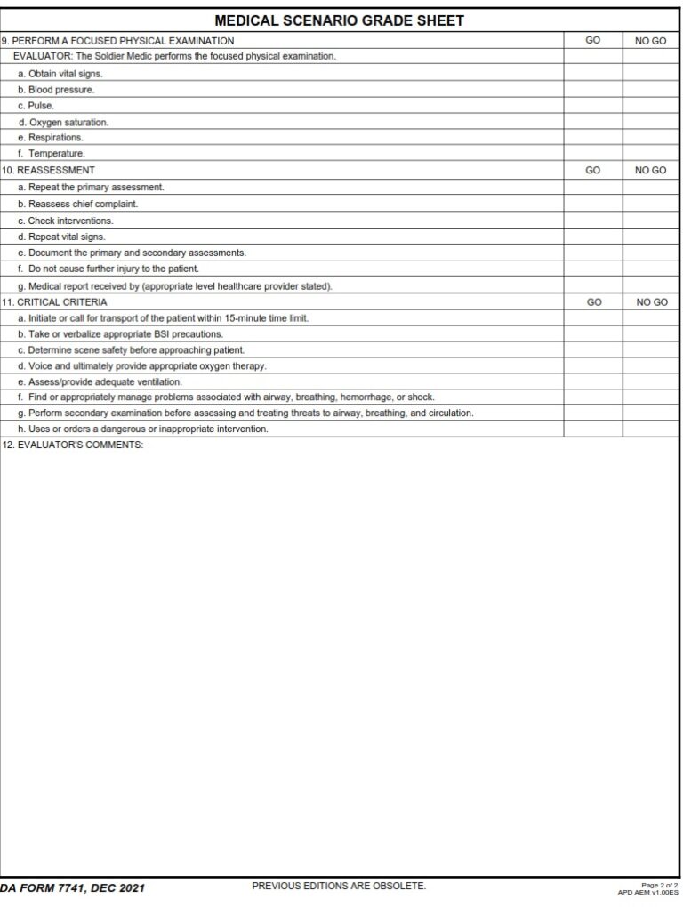 DA Form 7741 - Medical Scenario Grade Sheet | Free Online Forms