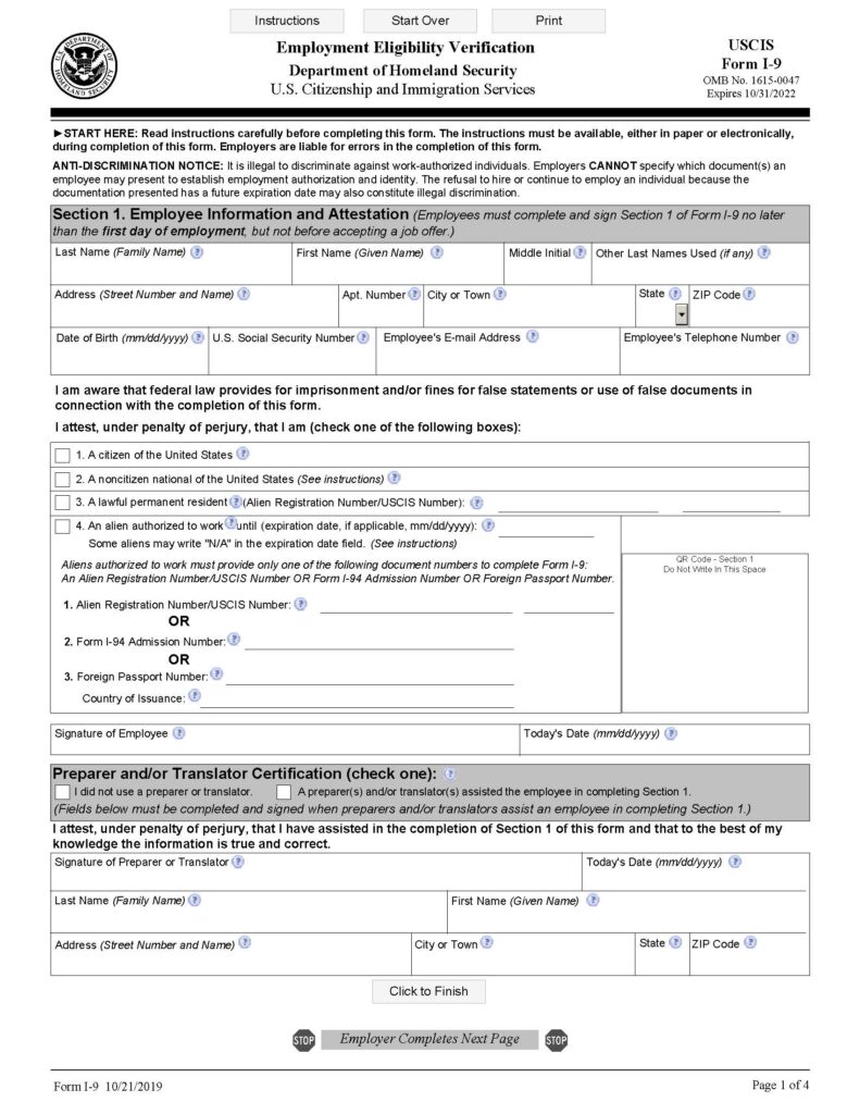 I-9 Form 2022 Printable & Fillable PDF | Free Online Forms