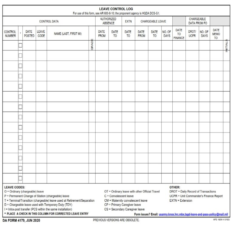 DA Form 4179 - Leave Control Log | Free Online Forms