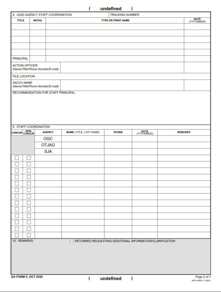 DA Form 5 - Army Staffing Form (For Command Use Only) | Free Online Forms