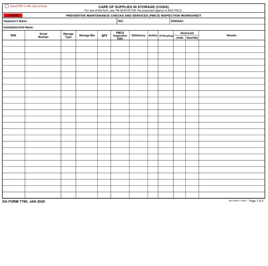 DA Form 7790 - Care Of Supplies In Storage (Cosis) | Free Online Forms