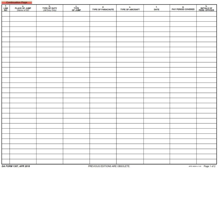 DA Form 1307 - Individual Jump Record | Free Online Forms