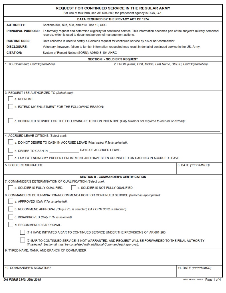 DA Form 3340