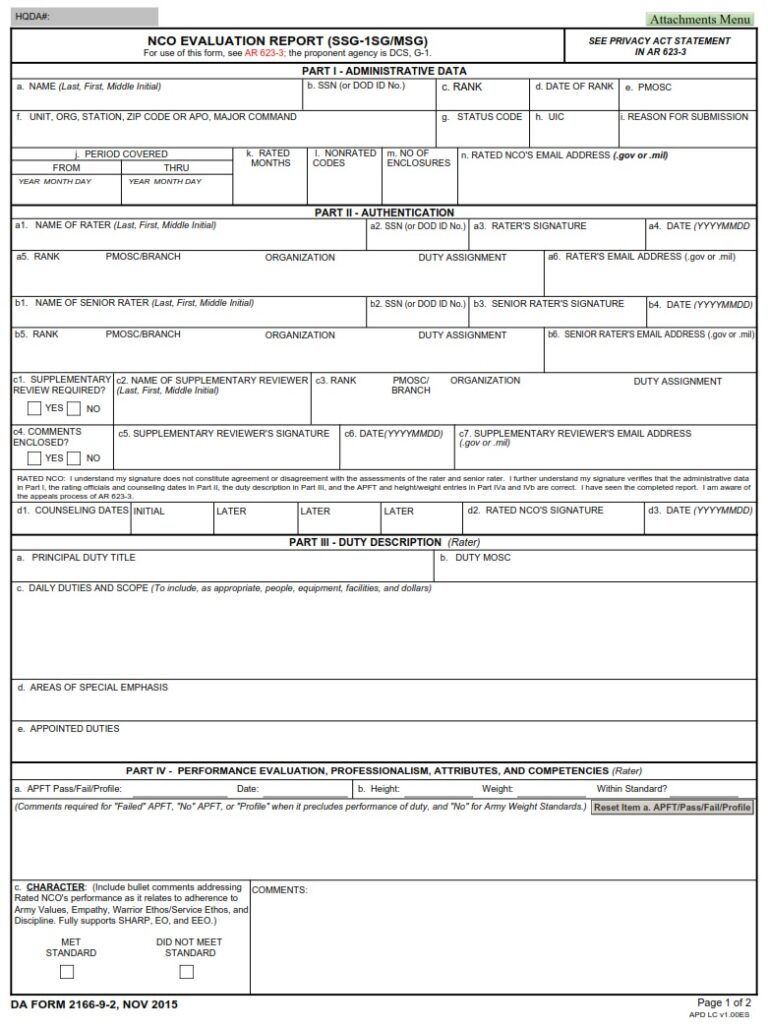 DA Form 2166-9-2 - NCO Evaluation Report (SSG-1SG/MSG) | Free Online Forms