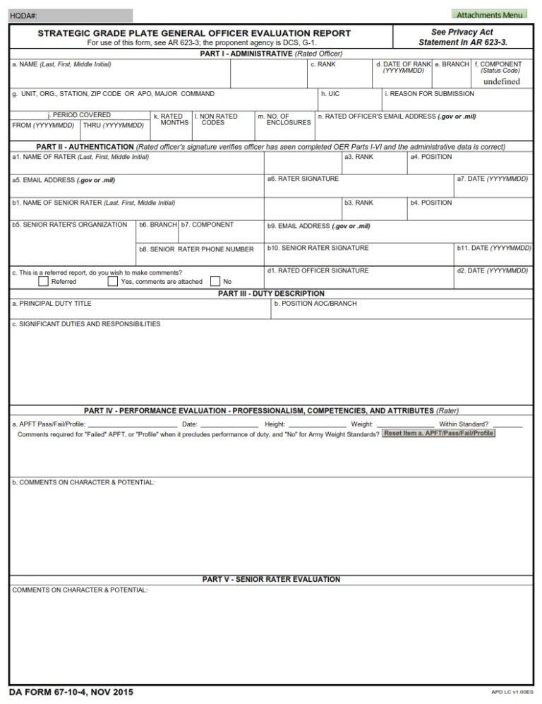 DA Form 67-10-4 - Strategic Grade Plate General Officer Evaluation ...