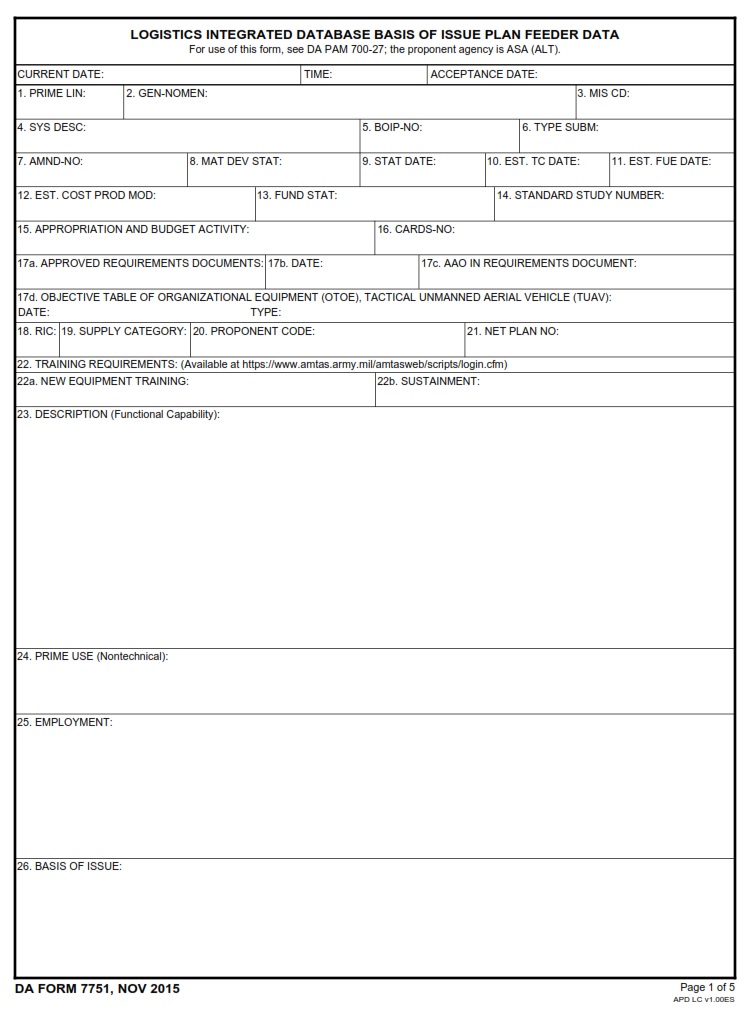 DA Form 7751 - Page 1