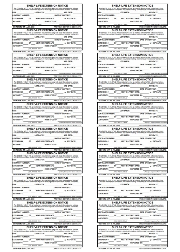 DD Form 2477-3 - Shelf-Life Extension Notice (3