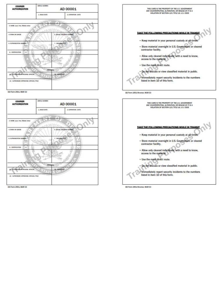 DD Form 2501 Courier Authorization Free Online Forms