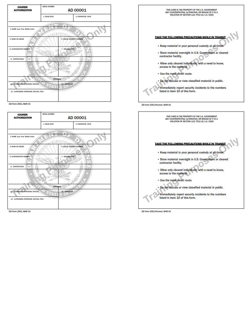 DD Form 2501 - Courier Authorization | Free Online Forms