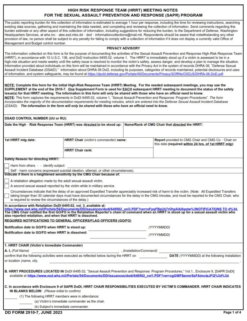 DD Form 2910 7 High Risk Response Team HRRT Meeting Notes For The dd-form-2910-7-high-risk-response-team-hrrt-meeting-notes-for-the