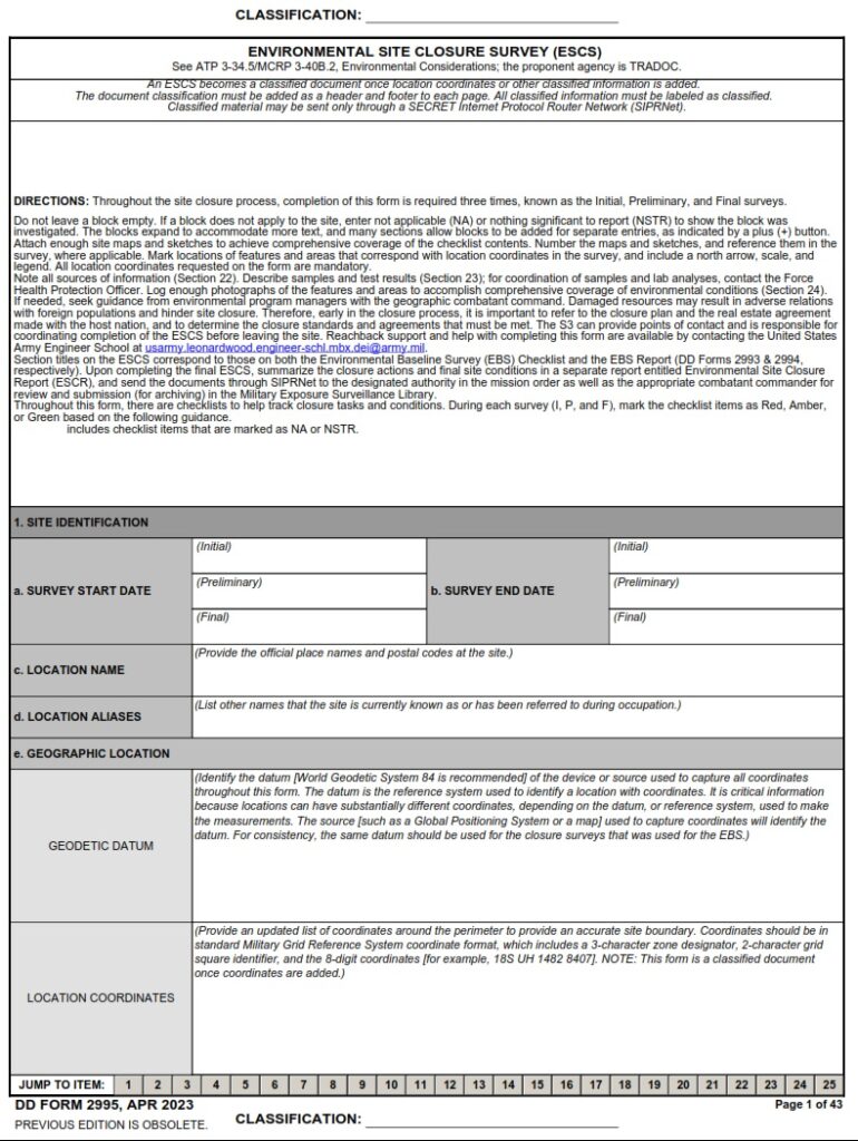 DD Form 2995 - Environmental Site Closure Survey (ESCS) | Free Online Forms