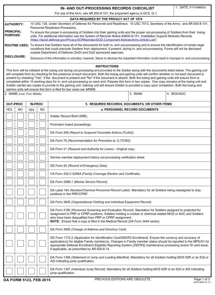 DA Form 5123