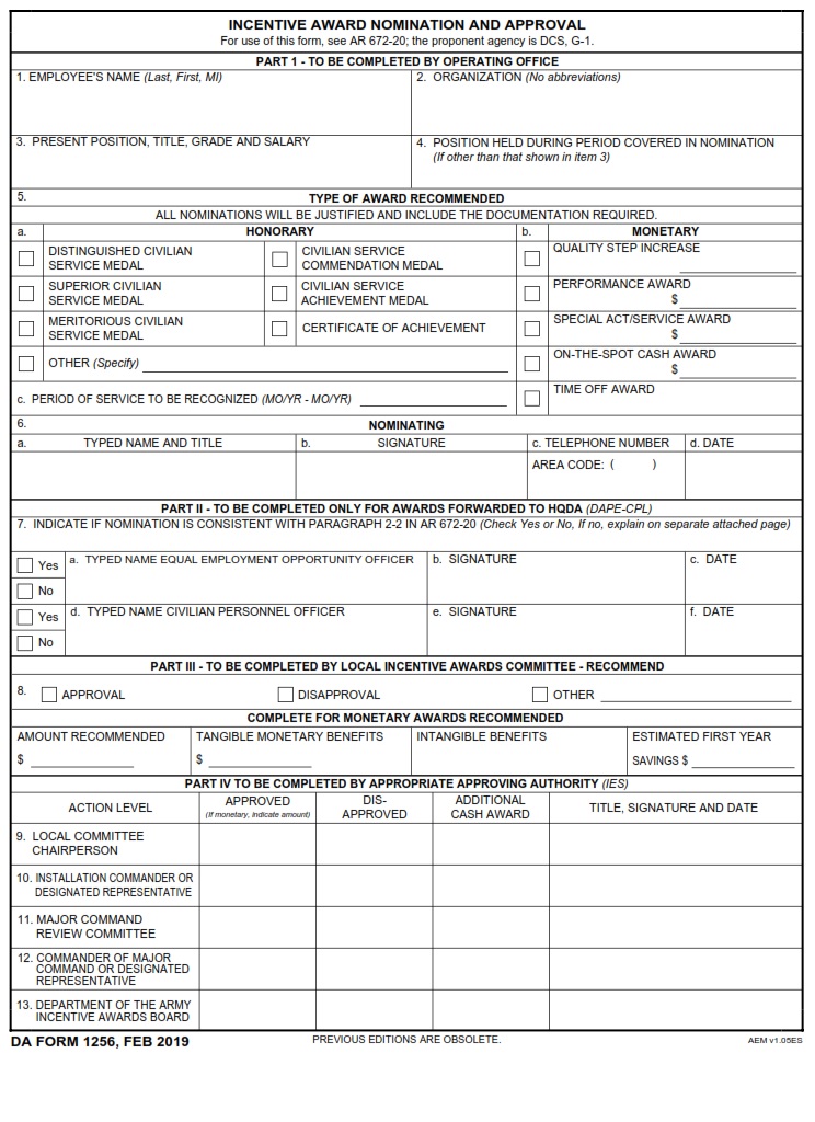 DA Form 1256