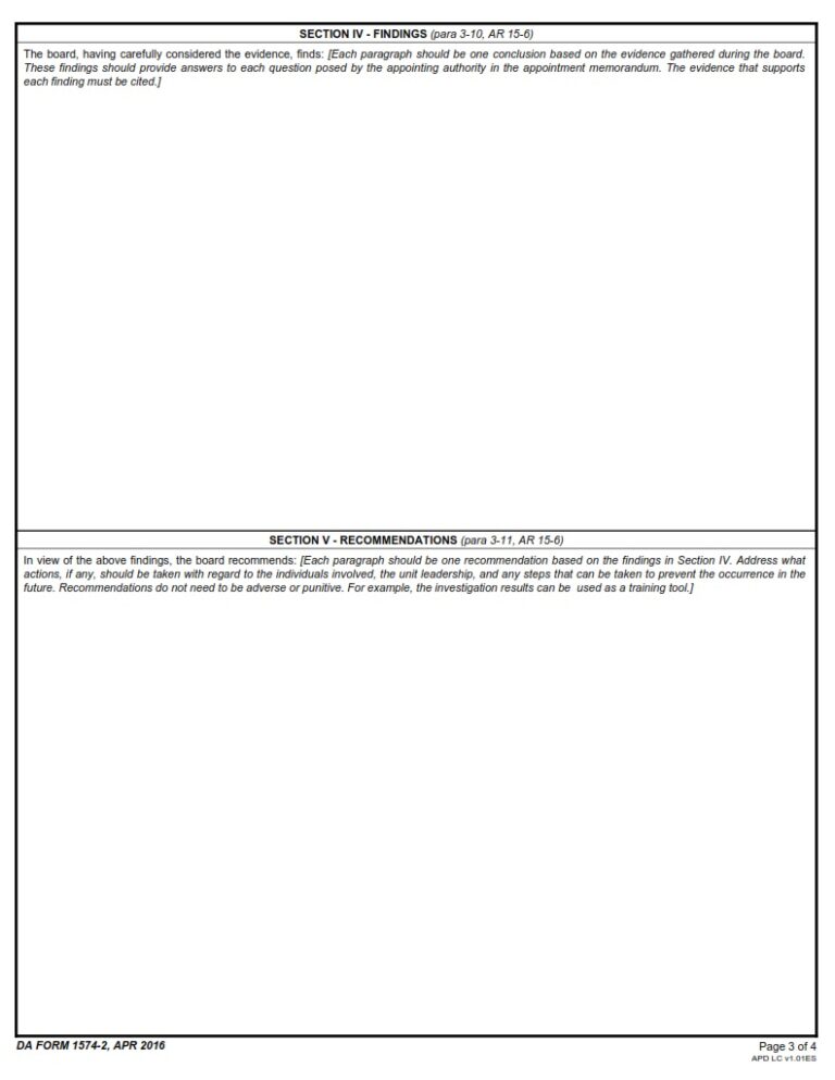 Board Proceedings Form.pdf DA Form 1574-2 - Report Of Proceedings By Board Of Officers | Free ...