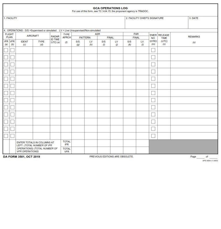 DA Form 3501 - GCA Operations Log | Free Online Forms