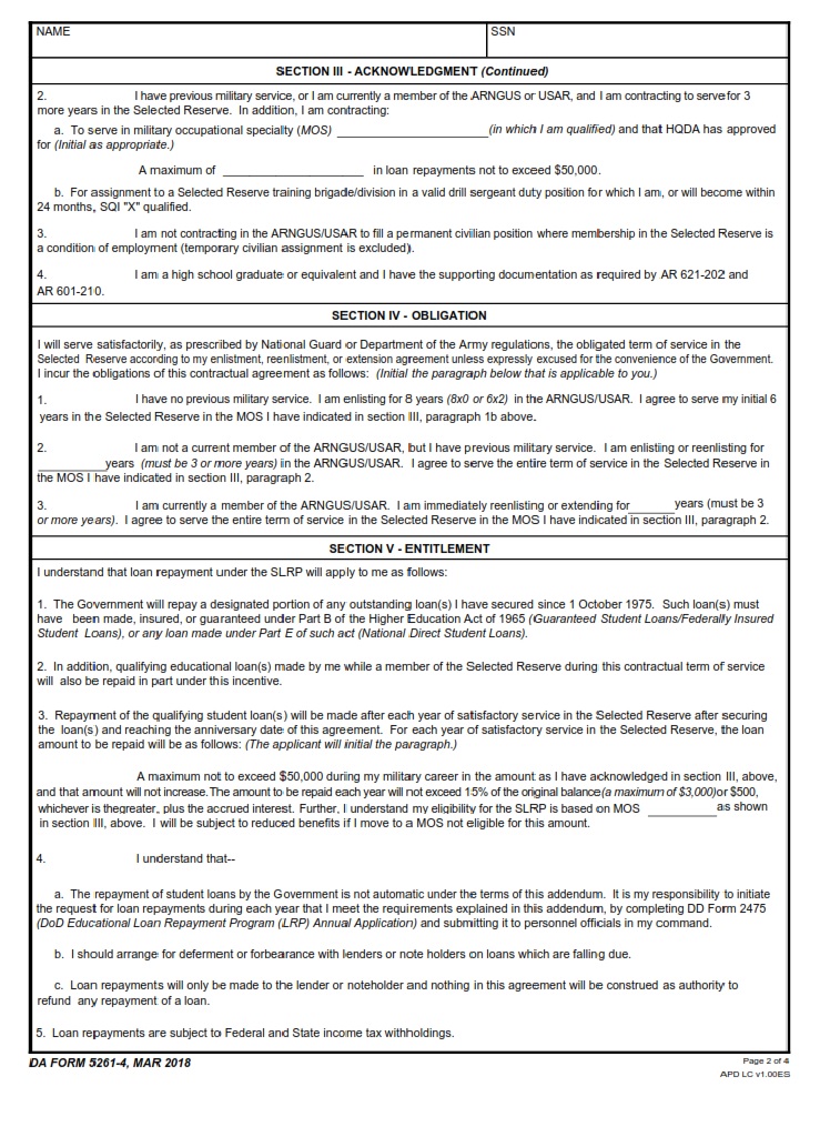 DA Form 5261-4 - Page 2