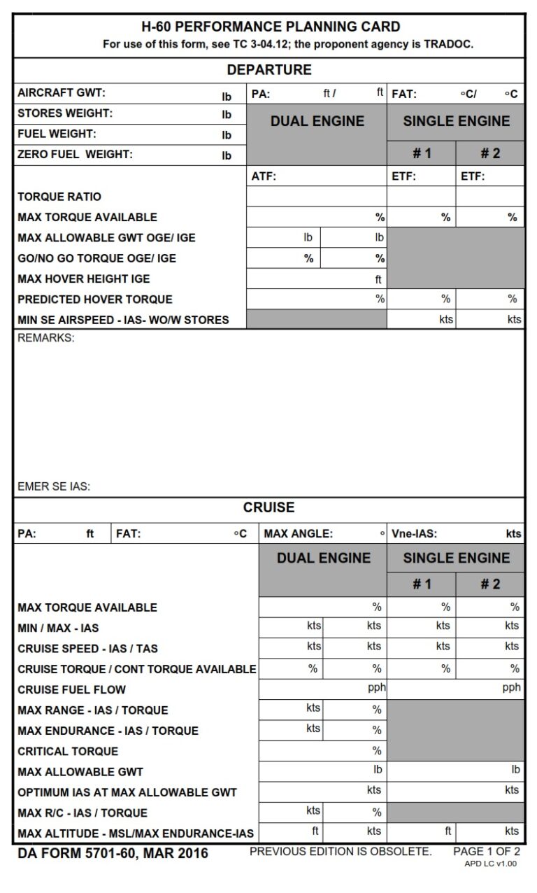DA Form 5701-60 - H-60 Performance Planning Card | Free Online Forms