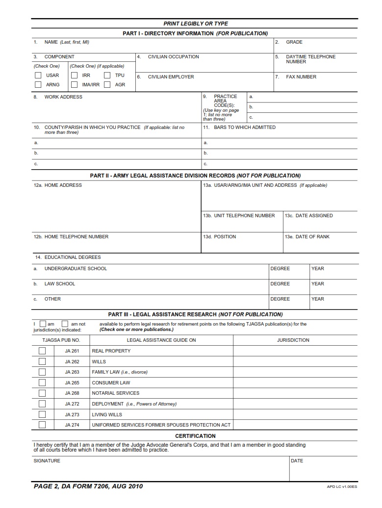 DA Form 7206 - Page 2