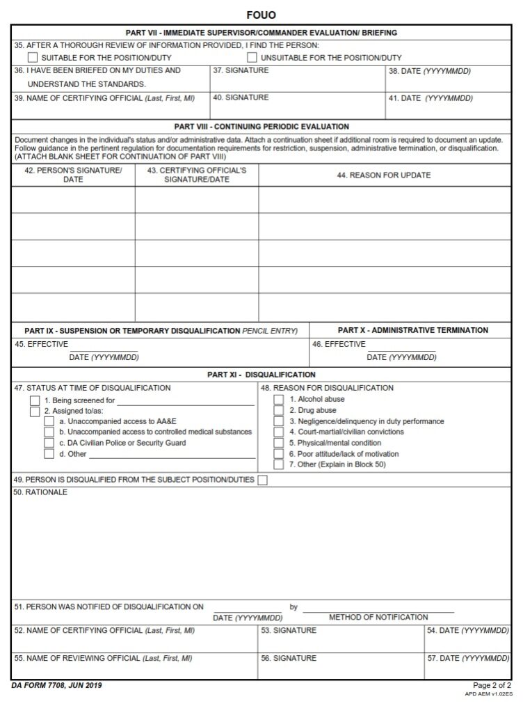 DA Form 7708 - Personnel Reliability Screening And Evaluation | Free ...