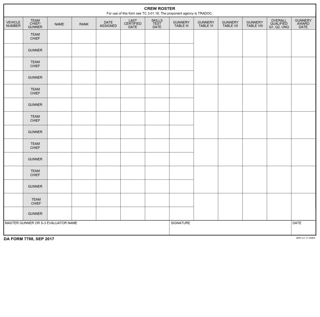 DA Form 7788 - Crew Roster | Free Online Forms