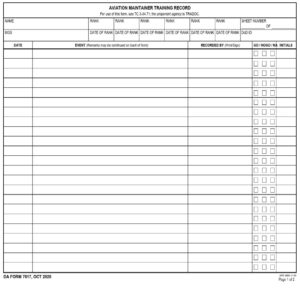 DA Form 7817 - Aviation Maintainer Training Record | Free Online Forms