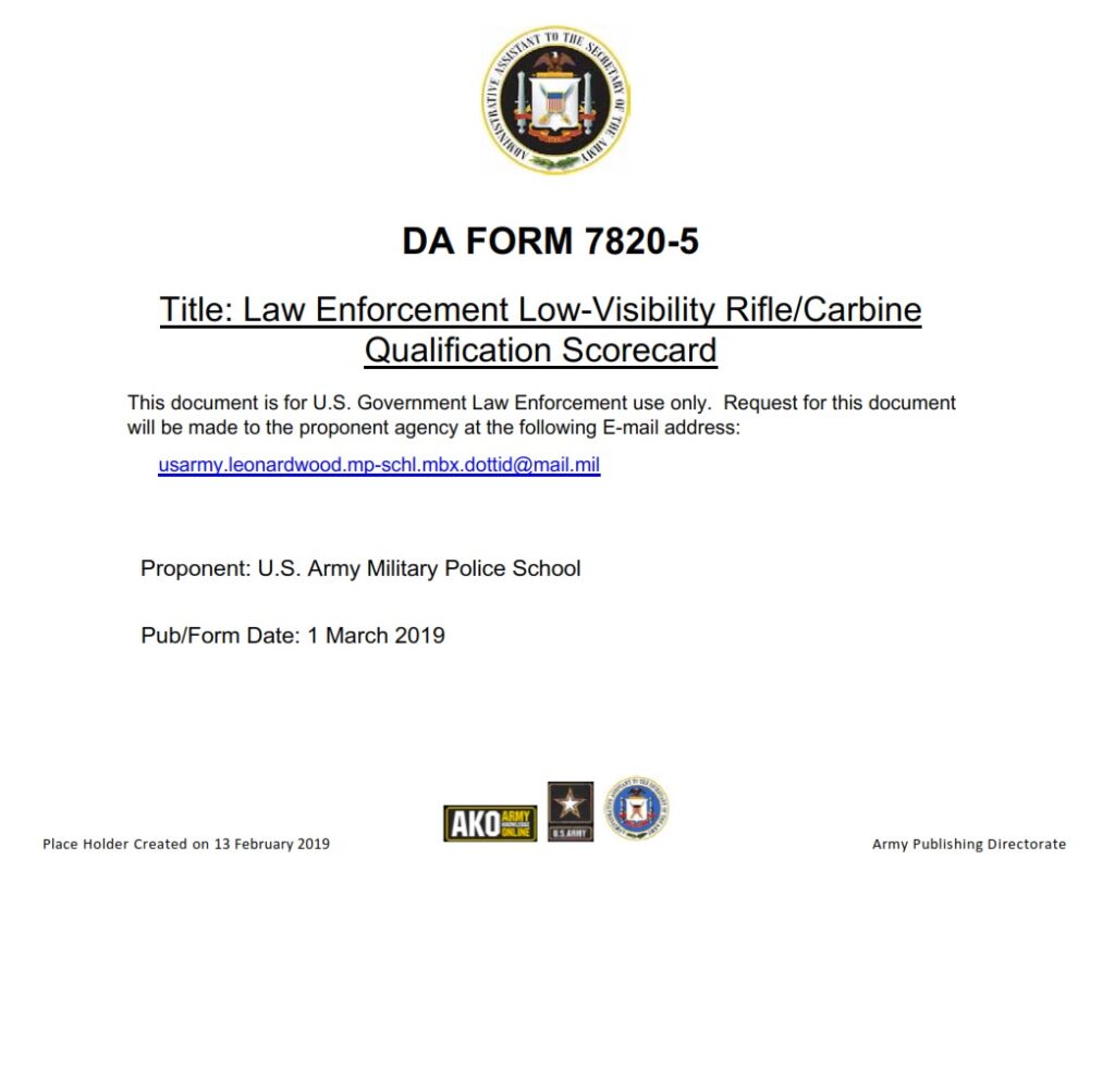 DA Form 7820-5 - Law Enforcement Low-Visibility Rifle/Carbine ...