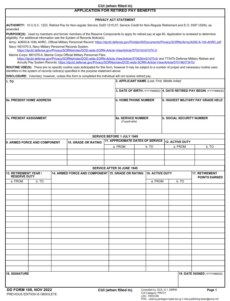 DD Form 108 - Page 1